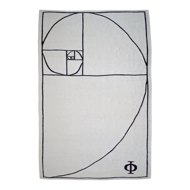 Fibonacci - Golden Ratio Themed Silk Hand Woven Area Rug Kilim Wall Rug 4′11″ × 6′7″ For Sale
