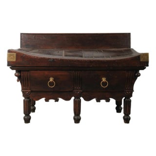 19th Century French Butcher’s Block Table With Backsplash Dark-Stained & Brass Mounts For Sale