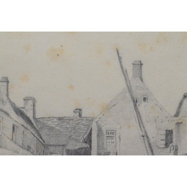 French School 1840 Antique Pencil Drawing of a Coastal Village and Fishing Boats For Sale - Image 4 of 6