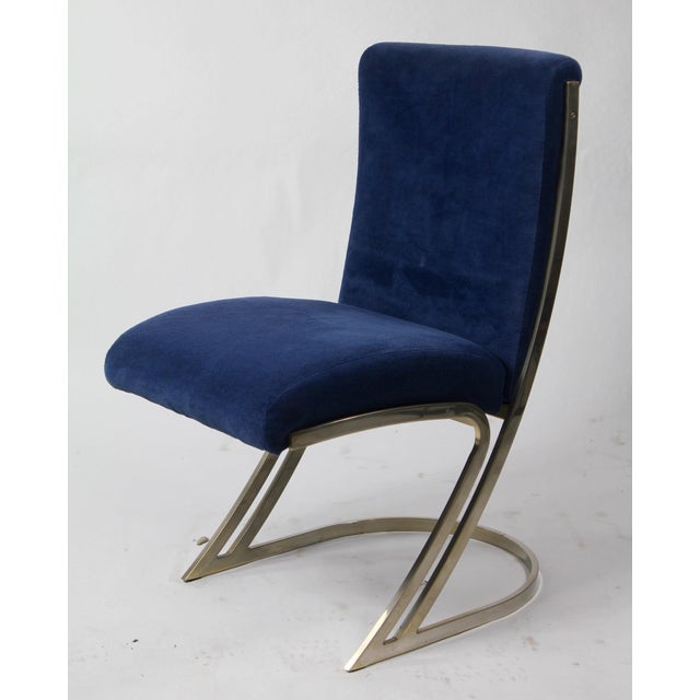 Vintage Blue Velvet & Chrome Mid-Century Modern Dining ...