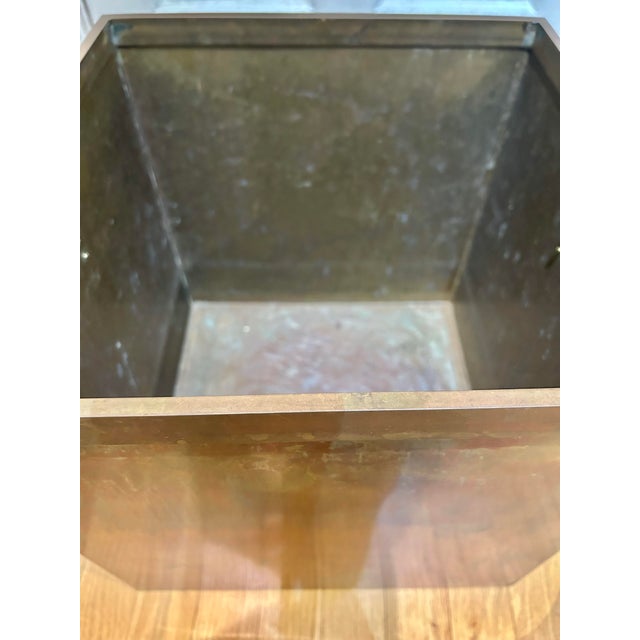 1970s Contemporary Solid Brass Square Jardinière /Planter With Ring Handles, 14” For Sale - Image 9 of 10