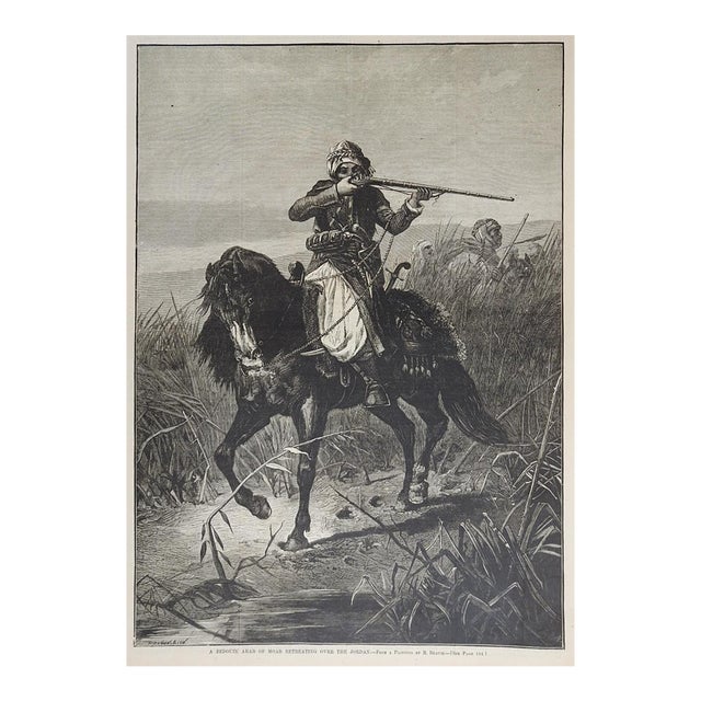 1877 Harpers Weekly Engraving Moab Bedouin on Arabian Horse For Sale