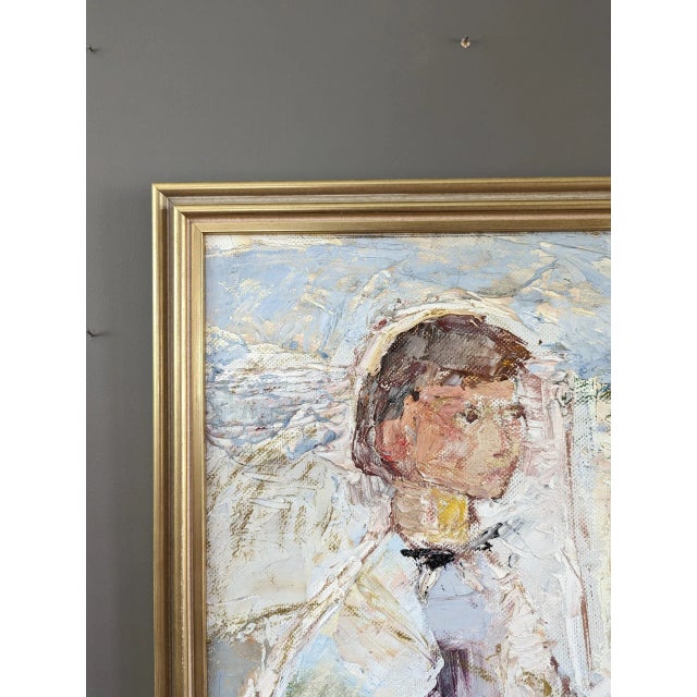 1976 Mid-Century Modern "At Your Service" Vintage Figurative Oil Painting, Framed For Sale - Image 6 of 12