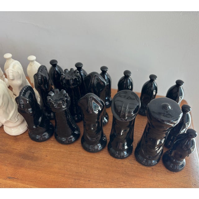 Black Vintage Duncan Ceramic Chess Pieces, Complete Set of 32 For Sale - Image 8 of 11