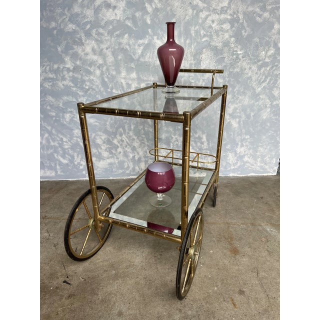 Mid-Century Modern French Mid Century Modern Brass Bar Cart For Sale - Image 3 of 13