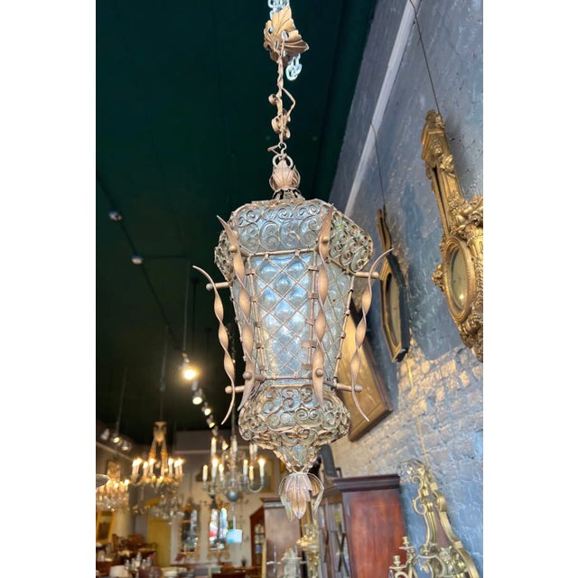 Late 19th - Early 20th Century Venetian Handblown Glass and Iron Lantern For Sale - Image 4 of 7