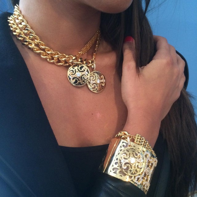 Early 21st Century Miriam Salat Gold and Filagree Clear Bracelet Set In Sterling Silver & Topaz For Sale - Image 5 of 18