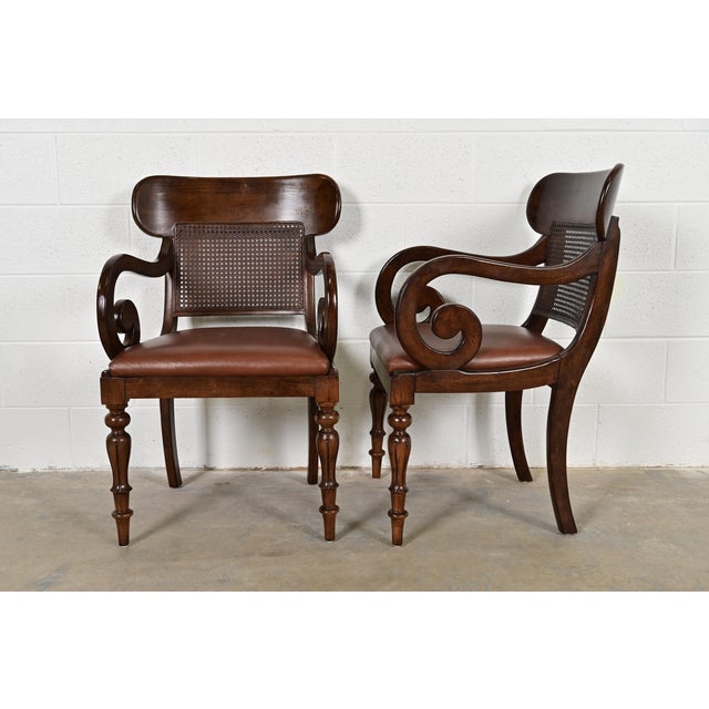 Ralph Lauren for Henredon English Regency Walnut and Cane Armchairs, Pair For Sale - Image 10 of 14