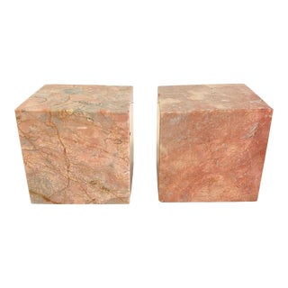 Vintage Post Modern Pink Marble Cube Bookends a Pair For Sale
