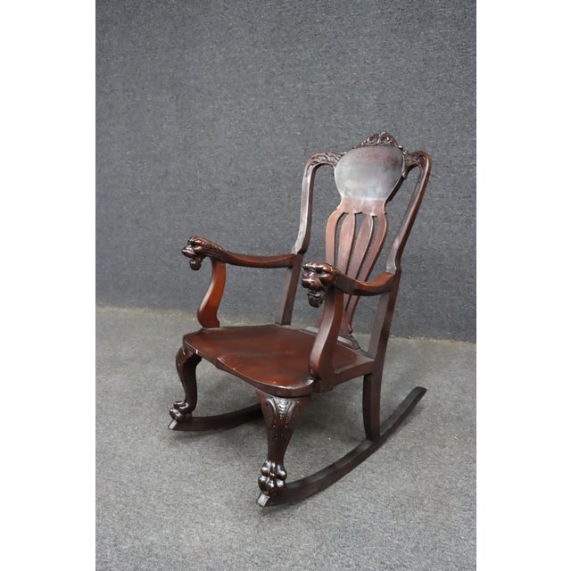 Antique Horner Style Mahogany Carved Lion Arm Rocking Chair For Sale In Philadelphia - Image 6 of 11