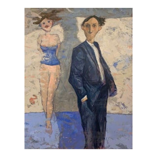Giampaolo Talani "Woman on the Wall" Oil on Board, Figurative Nude, Tuscan Contemporary Art, Italian Master Contemporary Art, 2000 For Sale