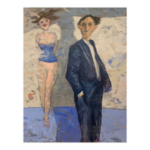 Giampaolo Talani "Woman on the Wall" Oil on Board, Figurative Nude, Tuscan Contemporary Art, Italian Master Contemporary Art, 2000