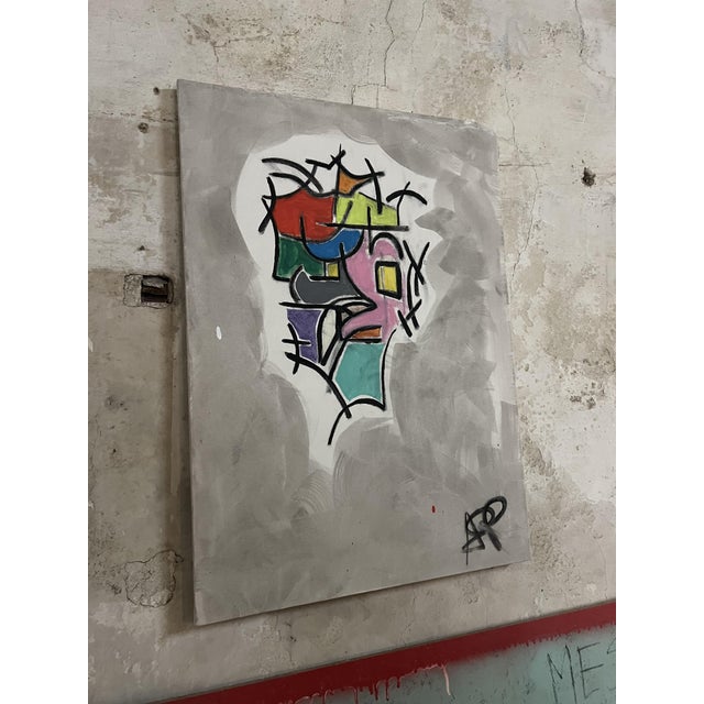 ArpVerdeacqua, Face in Colours Abstract, Acrylic on Canvas For Sale - Image 6 of 8