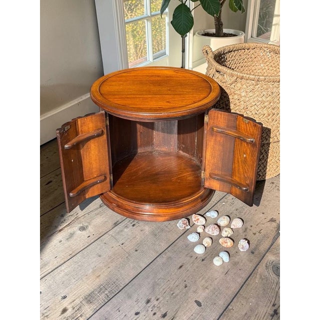 Mid-Century Modern Vintage Brandt Diplomat Drum Table Mahogany Round End Table-Storage-Side-Accent For Sale - Image 3 of 12
