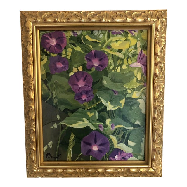 1950s Framed Signed Morning Glories Acrylic on Canvas Painting Signed by Alan Mac Keraghan For Sale