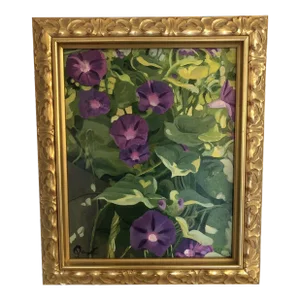 1950s Framed Signed Morning Glories Acrylic on Canvas Painting Signed by Alan Mac Keraghan