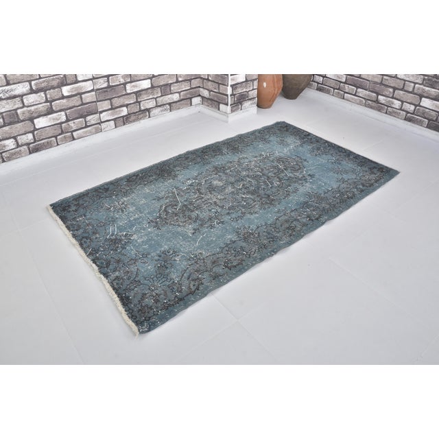 Turkish 1960s Blue Oushak Turkish Small Carpet For Sale - Image 3 of 10