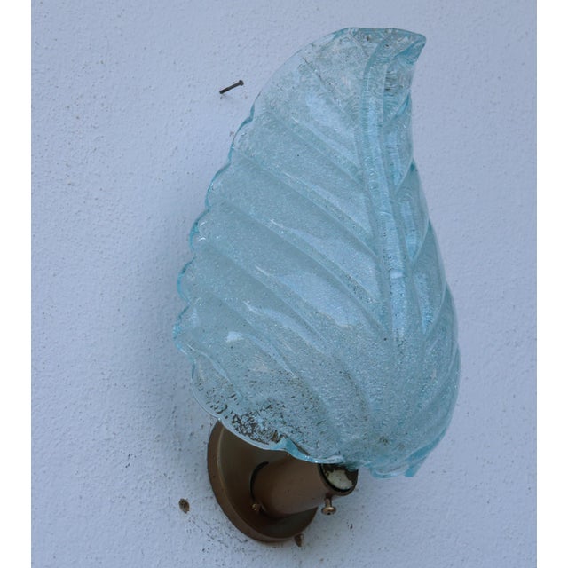 Set of 2 Wall Light Blu Colour Murano Glass Leave by Barovier E Toso, 1950s For Sale - Image 6 of 15