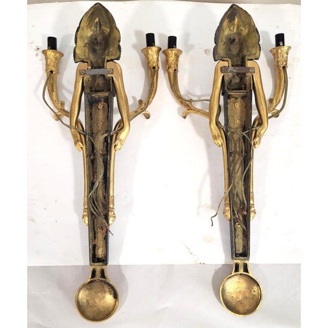 Pair French 19th C Empire Caryatid & Winged Lions Bronze Wall Sconces For Sale - Image 17 of 18