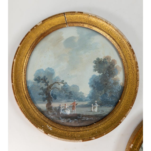 Rococo 18th Century Pair of French Miniature Gouache Landscape Paintings by Louis-Gabriel Moreau For Sale - Image 3 of 14