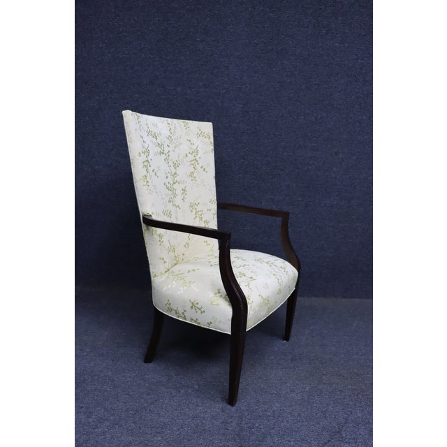 Wood Hickory Chair Co. Upholstered Open Arm Chair in Damask Fabric For Sale - Image 7 of 12