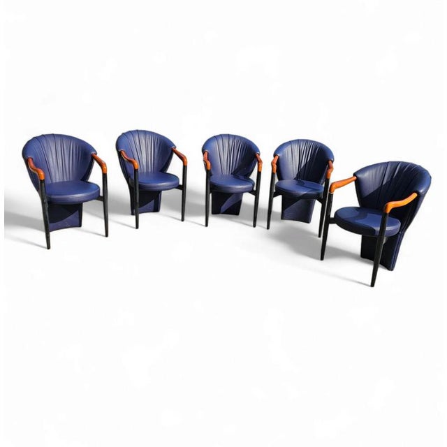 Blue Armchairs in Dark Blue Leather from Costantini, Set of 6 For Sale - Image 8 of 9