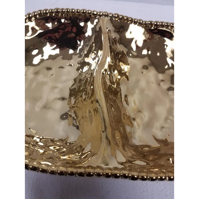 Gold Colored Porcelain Oval Serving Piece With Two Sections For Sale In Dallas - Image 6 of 10