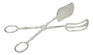 Vintage Silver Plated Faux Bamboo Scissor Style Pastry Cake Serving Tongs