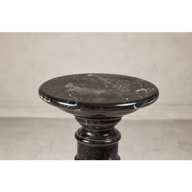 Vintage Black Marble Column Pedestal with White Veining and Stepped Base For Sale - Image 11 of 12