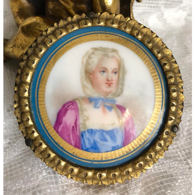 Metal 19th Century Antique French Porcelain Framed Portrait For Sale - Image 7 of 9
