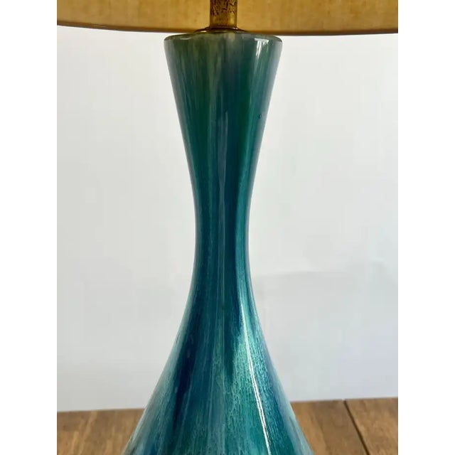 Mid-Century Modern Green Malachite Teardrop Design Table Lamp W Custom Shade For Sale - Image 4 of 16