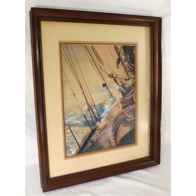Vintage Original Signed Nautical Seascape Sailboat Watercolor Framed Hanging Wall Art Picture For Sale In West Palm - Image 6 of 14