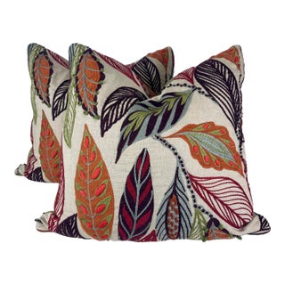 Lee Jofa "Forest Leaves" in Red 22" Pillows-A Pair For Sale