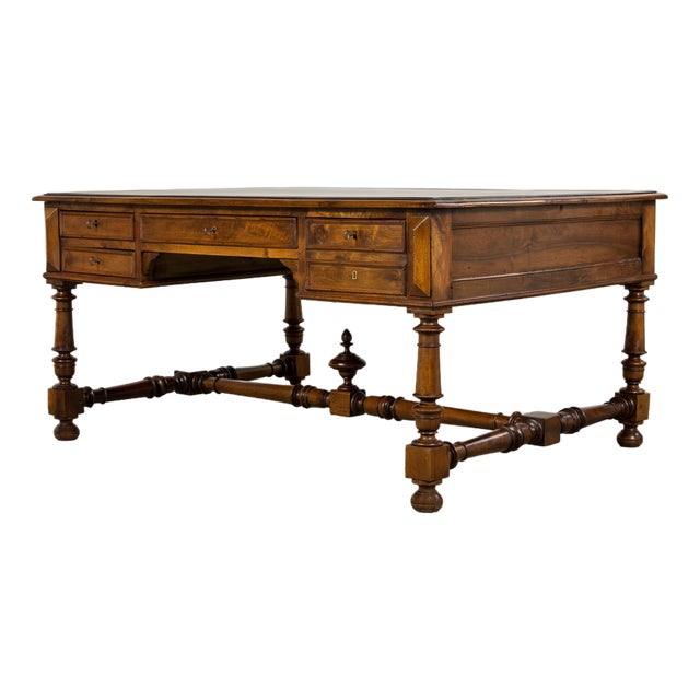 Late 19th Century French Louis XIII Style Walnut Partners Desk For Sale