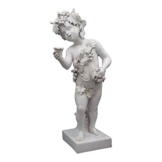 C1900 Continental Louis XV Bacchanalian Child Figural Sculpture in White Glaze Terracotta For Sale
