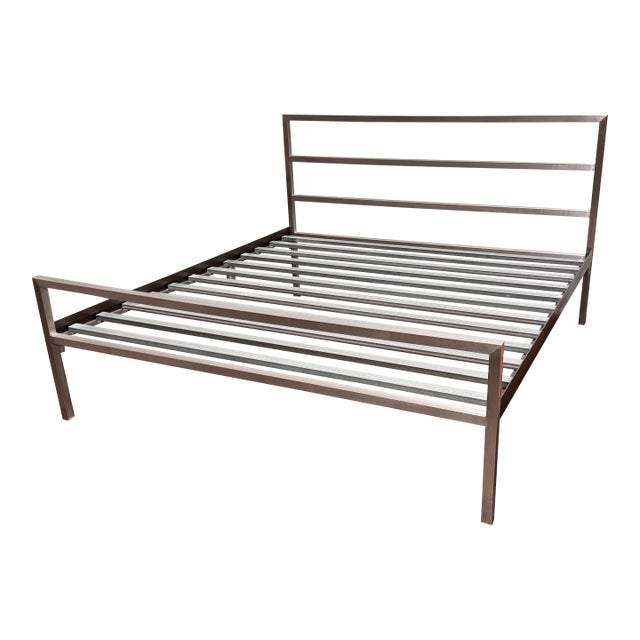 Eastern King Size Room & Board Stainless Steel Parsons Bed Frame For Sale