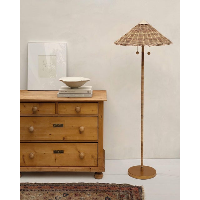 Mid-Century Modern 1935 Paavo Tynell Model 9602 Brass and Rattan Floor Lamp With Canvas Shade For Sale - Image 16 of 16