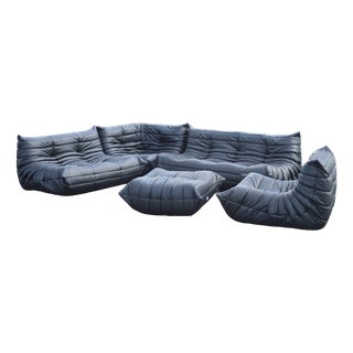 Togo Sofa in Black Leather by Michel Ducaroy for Ligne Roset, Set of 5 For Sale