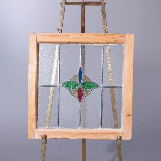 Transparent Antique Arts & Crafts Leaded Stained Glass Window, Stylized Floral Design, Circa 1920 For Sale - Image 8 of 9