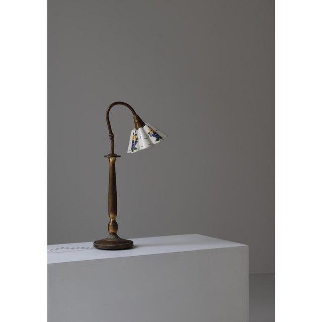 Scandinavian Flower Table Lamps in Brass and Faience by Svend Mejlstrøm, 1960s, Set of 2 For Sale - Image 6 of 18