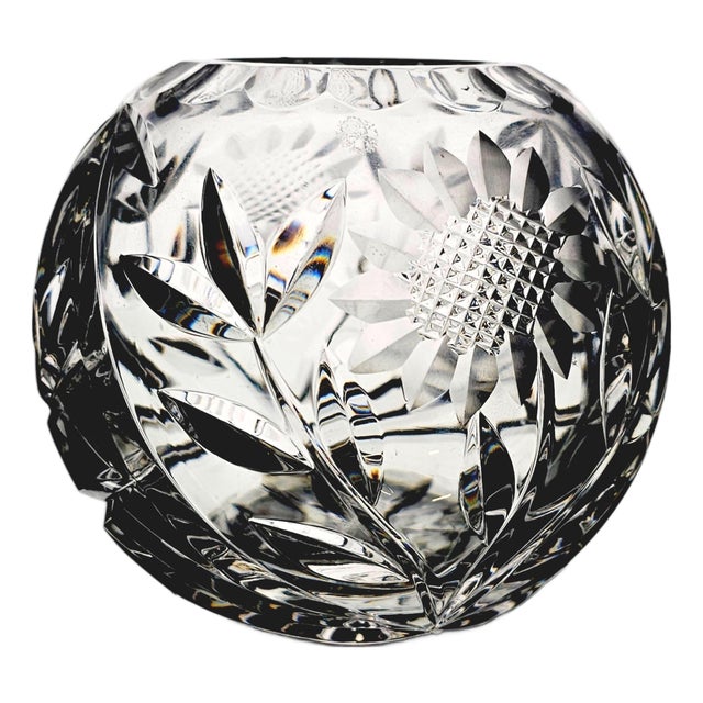 Lausitzer Margaret German Lead Crystal Rose Bowl 5" Sunflower Pattern For Sale