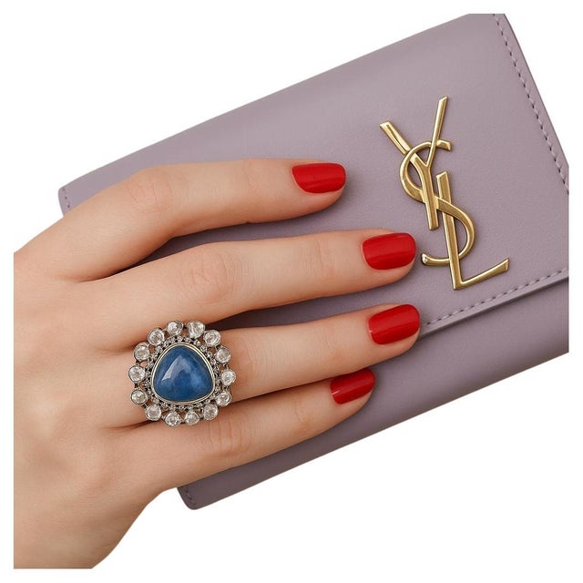 Bochic “Orient” Vintage Rose Cut Diamond & Tanzanite Ring Set 18K Gold & Silver For Sale In New York - Image 6 of 16