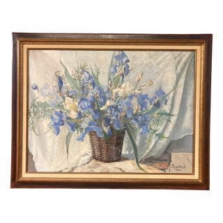 Georges Prestat, Bouquet with Irises, 1946, Oil on Canvas, Framed For Sale