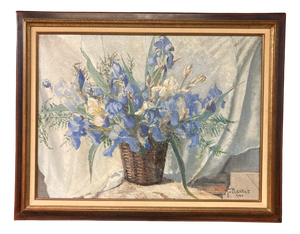 Georges Prestat, Bouquet with Irises, 1946, Oil on Canvas, Framed