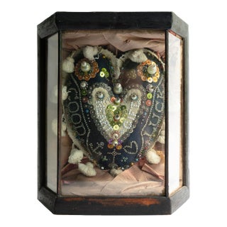 Antique Sailors Folk Art 'Sweetheart' Cushion in Glass Case, Late 19th Century For Sale