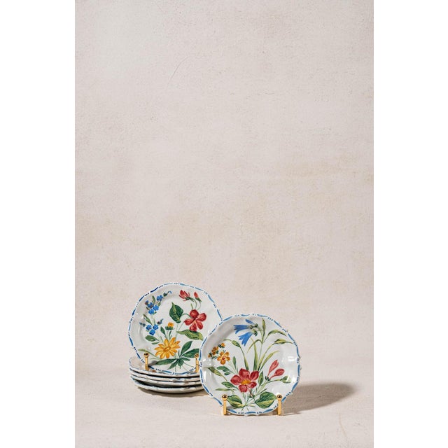 Mid 20th Century Mid 20th Century Set of 6 Hand Painted Floral Italian Plates For Sale - Image 5 of 14