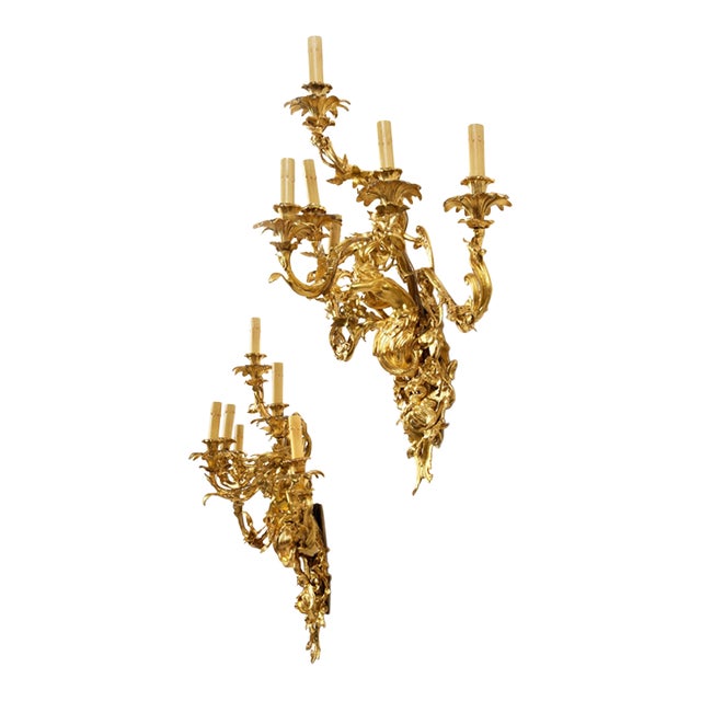 Late 18th Century Pair of Gilt Bronze Six-Light Wall Lights in the Manner of Francesco Ladatte For Sale
