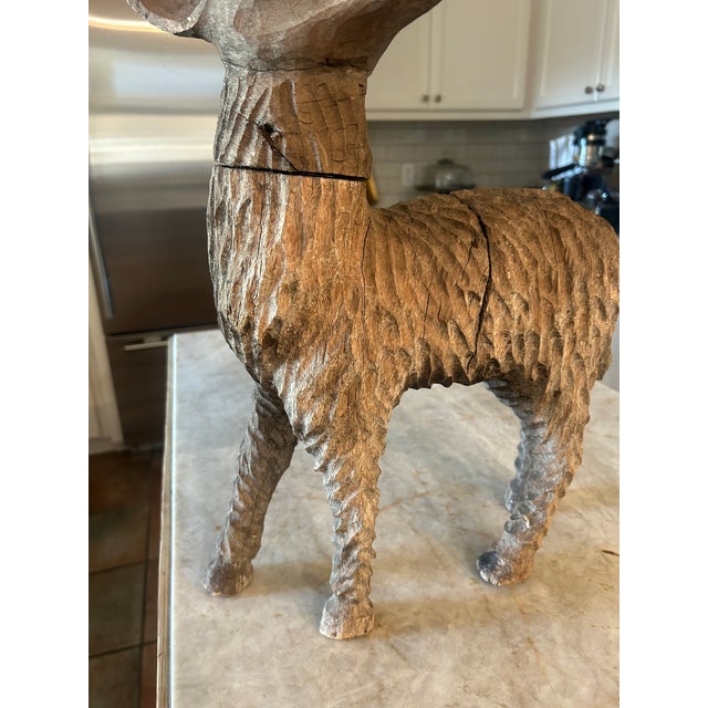 Camel Antique European Folk Art Carved Wooden Sheep Sculpture For Sale - Image 8 of 11