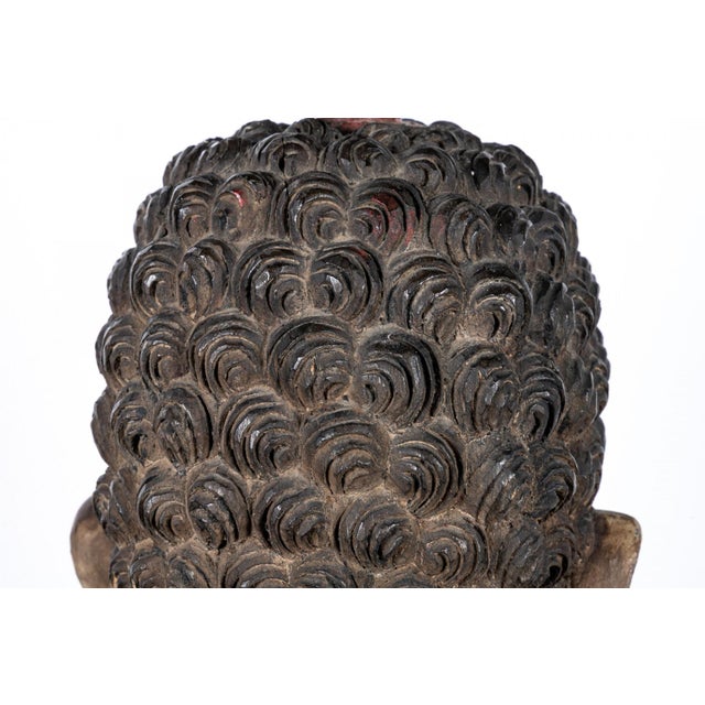19th Century Antique Painted and Gilt Carved Seated Buddha Sculpture For Sale - Image 5 of 10