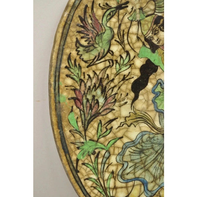 Antique Persian Iznik Qajar Style Ceramic Pottery Oval Tile Dancing Woman C3 For Sale - Image 4 of 9